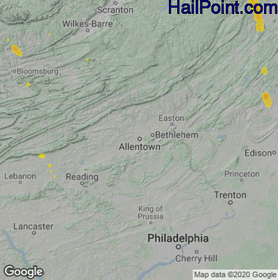 Hail Map for Allentown, PA Region on July 3, 2020