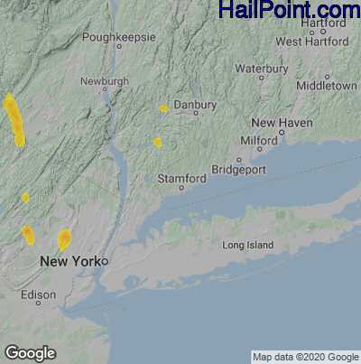 Hail Map for Stamford, CT Region on July 3, 2020