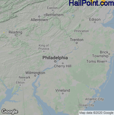 Hail Map for Philadelphia, PA Region on July 3, 2020