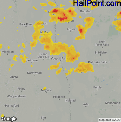 Hail Map for Grand Forks, ND Region on July 4, 2020 