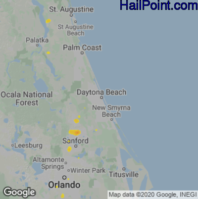 Hail Map for Daytona Beach, FL Region on July 4, 2020