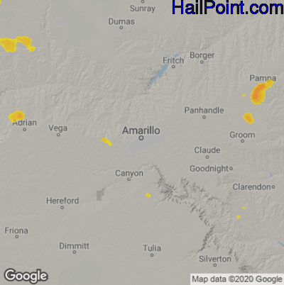 Hail Map for Amarillo, TX Region on July 4, 2020