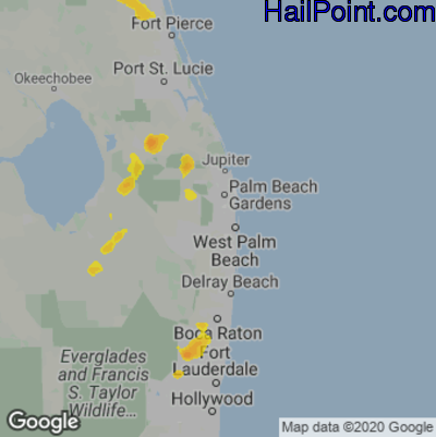 Hail Map for West Palm Beach, FL Region on July 4, 2020