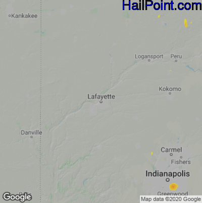 Hail Map for Layfette, IN Region on July 4, 2020