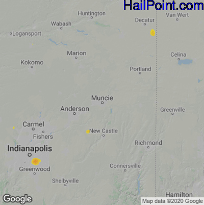 Hail Map for Muncie, IN Region on July 4, 2020