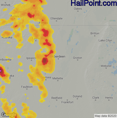 Hail Map for Aberdeen, SD Region on July 4, 2020