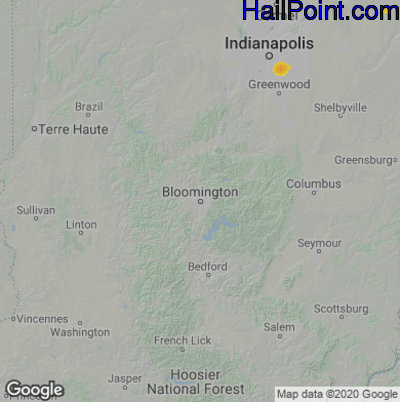 Hail Map for Bloomington, IN Region on July 4, 2020 