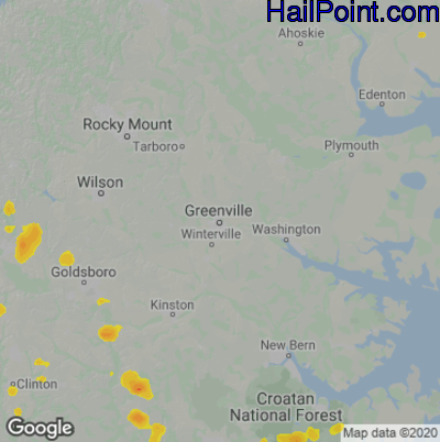 Hail Map for Greenville, NC Region on July 5, 2020