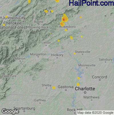 Hail Map for Hickory, NC Region on July 5, 2020 