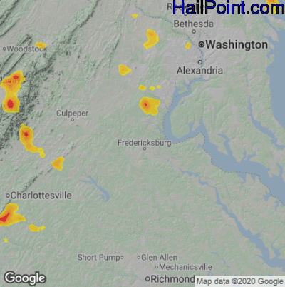 Hail Map for Fredericksburg, VA Region on July 5, 2020 