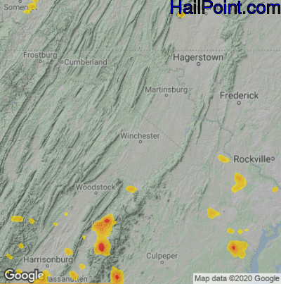 Hail Map for Winchester, VA Region on July 5, 2020