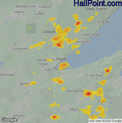 Hail Map for Duluth, MN Region on July 5, 2020 