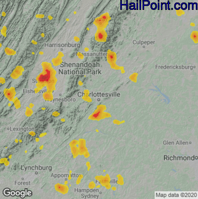 Hail Map for Charlotttesville, VA Region on July 5, 2020