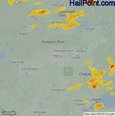 Hail Map for Hibbing, MN Region on July 5, 2020