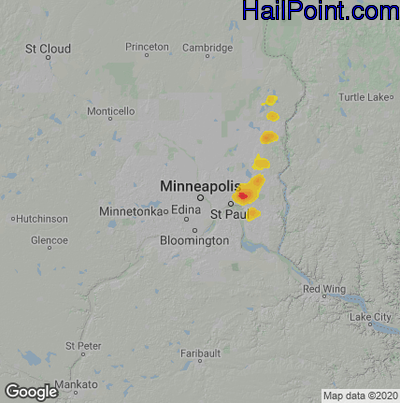 Hail Map for Minneapolis, MN Region on July 5, 2020