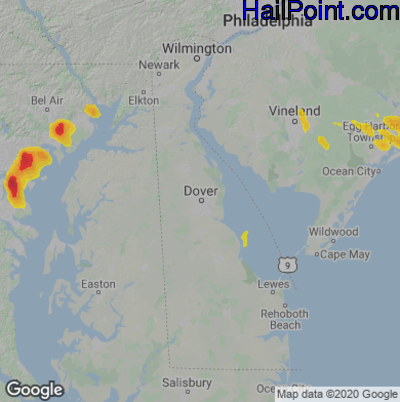 Hail Map for Dover, DE Region on July 5, 2020 