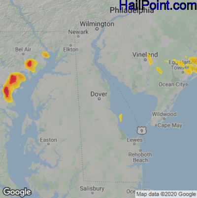 Hail Map for Dover, DE Region on July 5, 2020