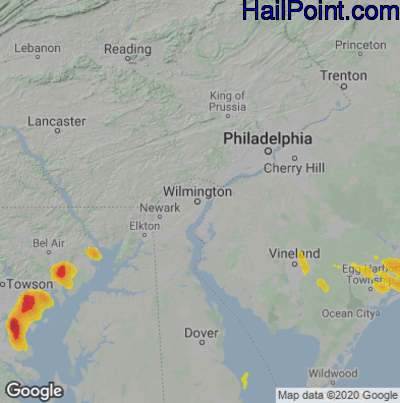 Hail Map for Wilmington, DE Region on July 5, 2020