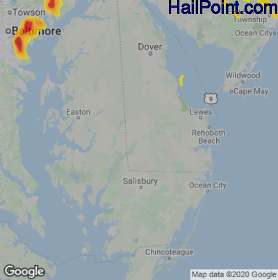 Hail Map for Seaford, DE Region on July 5, 2020