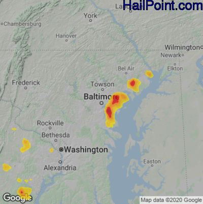 Hail Map for Baltimore, MD Region on July 5, 2020 