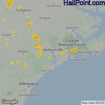 Hail Map for Jacksonville, NC Region on July 5, 2020