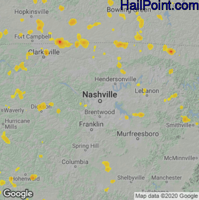 Hail Map for Nashville, TN Region on July 5, 2020