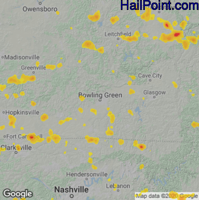 Hail Map for Bowling Green, KY Region on July 5, 2020
