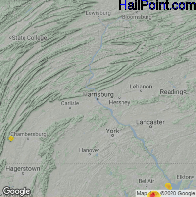 Hail Map for Harrisburg, PA Region on July 5, 2020