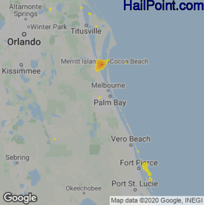 Hail Map for Palm Bay, FL Region on July 5, 2020