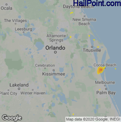Hail Map for Orlando, FL Region on July 5, 2020 