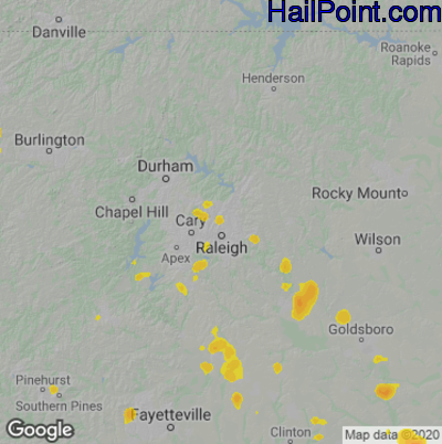 Hail Map for Raleigh, NC Region on July 5, 2020 