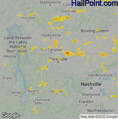 Hail Map for Clarksville, TN Region on July 5, 2020