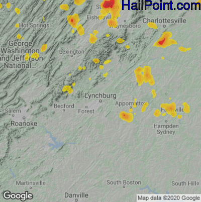 Hail Map for Lynchburg, VA Region on July 5, 2020