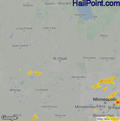 Hail Map for St Cloud, MN Region on July 5, 2020