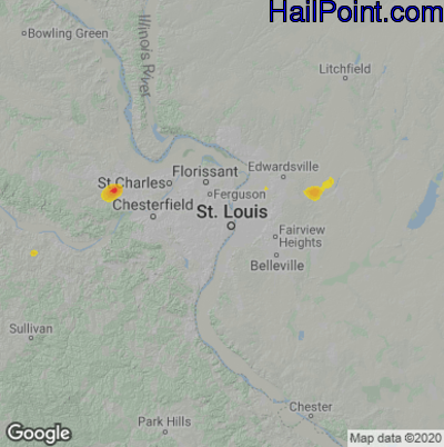Hail Map for St. Louis, MO Region on July 5, 2020 