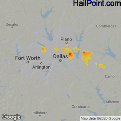 Hail Map for Dallas, TX Region on July 5, 2020