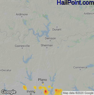 Hail Map for Sherman, TX Region on July 5, 2020 