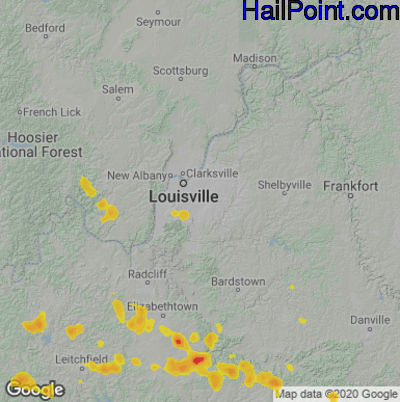 Hail Map for Louisville, KY Region on July 5, 2020