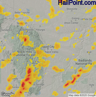 Hail Map for Rapid City, SD Region on July 5, 2020