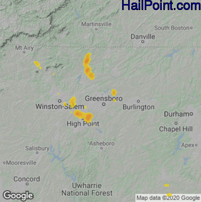 Hail Map for Greensboro, NC Region on July 5, 2020