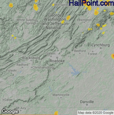 Hail Map for Roanoke, VA Region on July 5, 2020