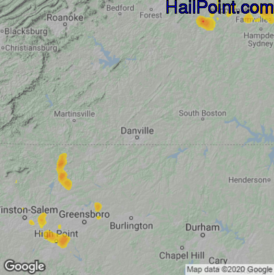 Hail Map for Danville, VA Region on July 5, 2020