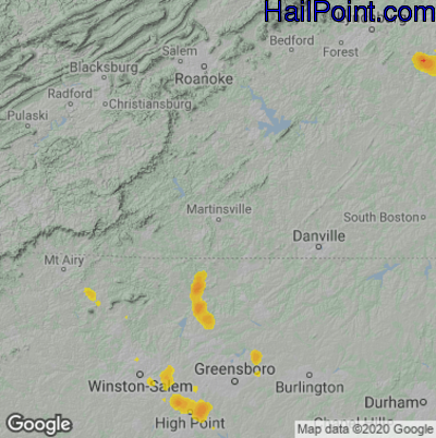 Hail Map for Martinsville, VA Region on July 5, 2020