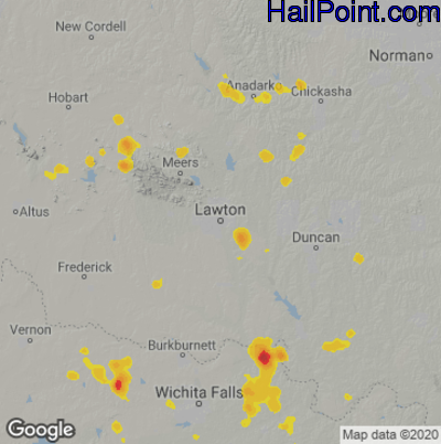 Hail Map for Lawton, OK Region on July 5, 2020