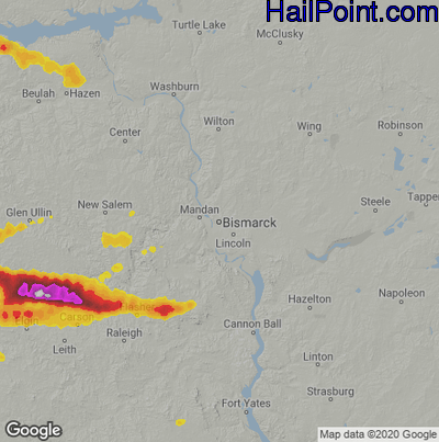 Hail Map for Bismark, ND Region on July 5, 2020