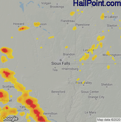 Hail Map for Sioux Falls, SD Region on July 5, 2020