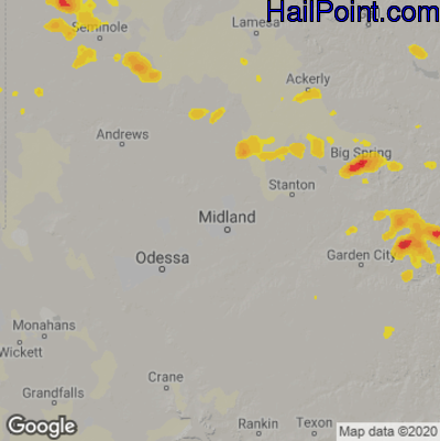Hail Map for Midland, TX Region on July 6, 2020