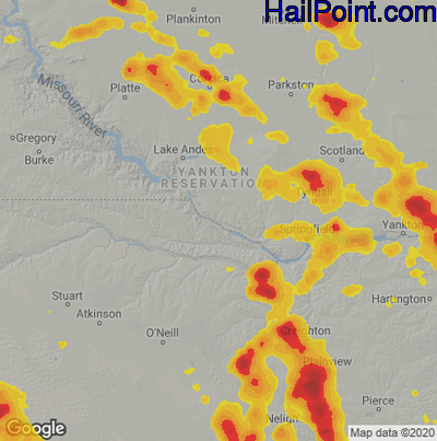 Hail Map for Grand Island, NE Region on July 6, 2020