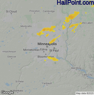 Hail Map for Minneapolis, MN Region on July 6, 2020