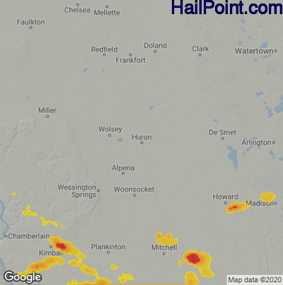 Hail Map for Huron, SD Region on July 6, 2020
